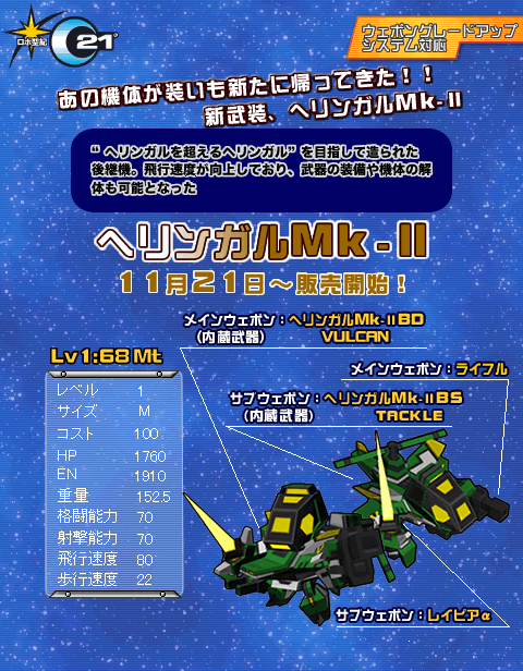 あの機体が装いも新たに帰ってきた！！新武装、ヘリンガルMk-II